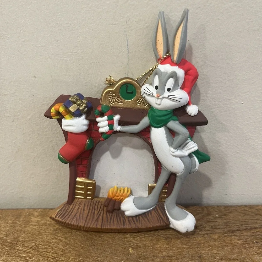 1997 Warner Bros Bugs Bunny Christmas Photo Frame Ornament Looney Tunes Vintage